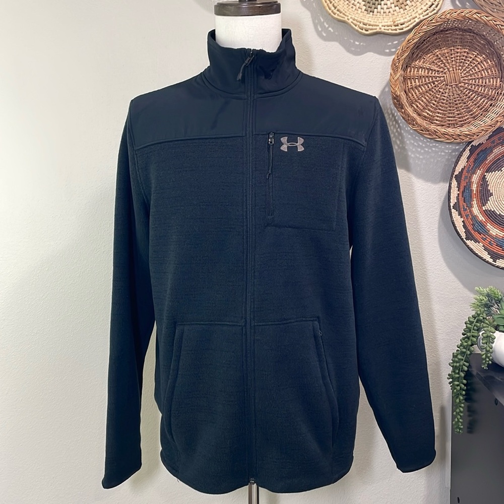 Men's Under Armour Coldgear Loose Fit Fleece Jacket Coat Top Black Size Large